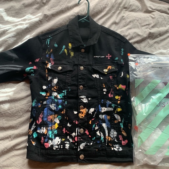off white paint splatter denim jacket
